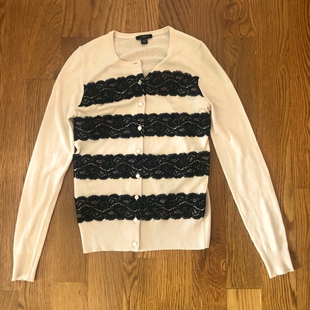 Ann Taylor Cream Black Lace Lightweight Cardigan XXSP XXS Petite